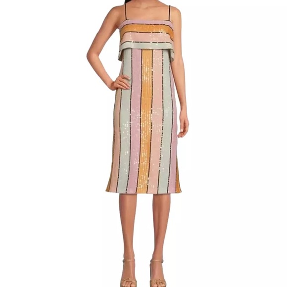 COPY - Gianni Bini | Alston Stripe Sequin Dress NWT size 6, 10 orange pink - Picture 2 of 11